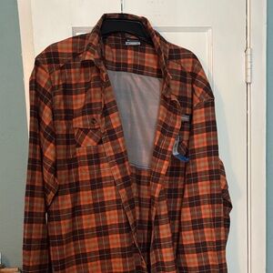 Columbia Orange and Black Plaid Shirt
